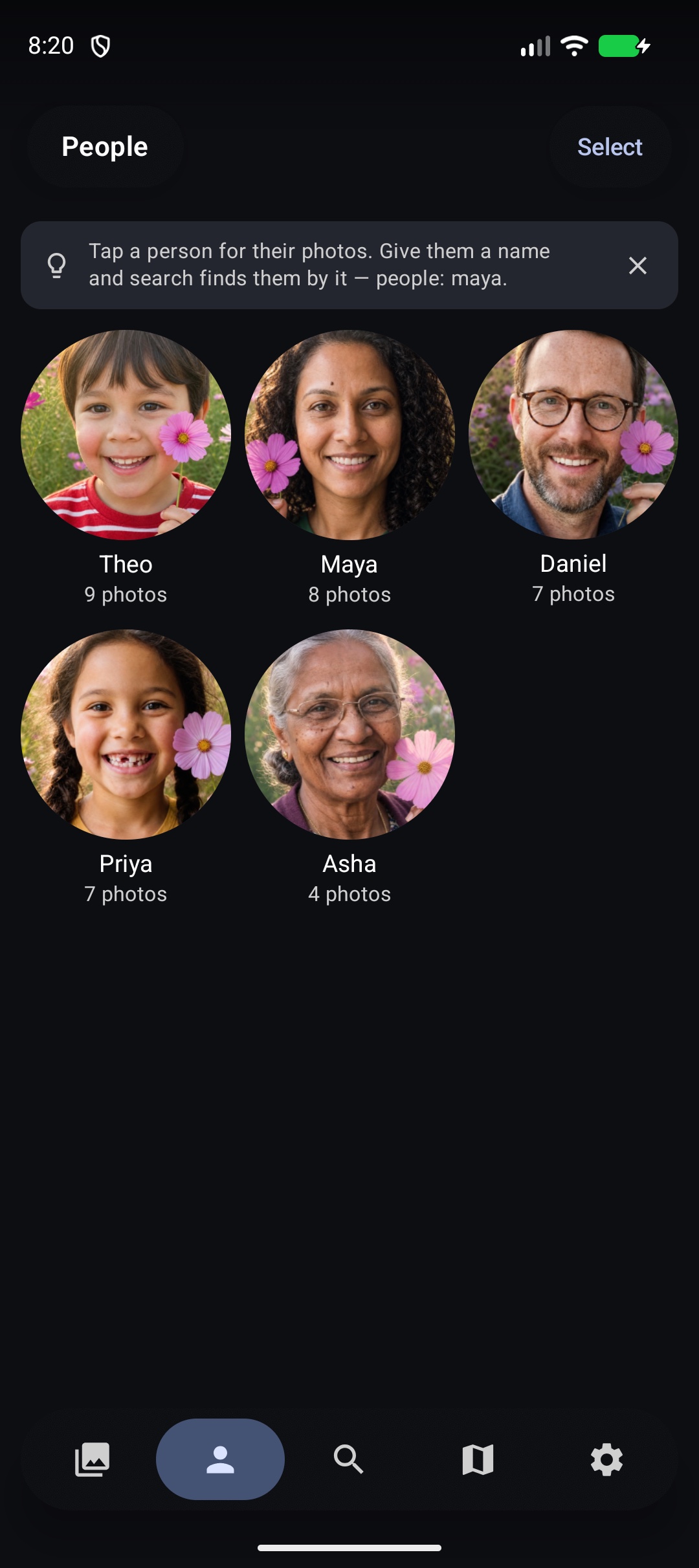 People view in the current LocalPhotos Companion test build on Android