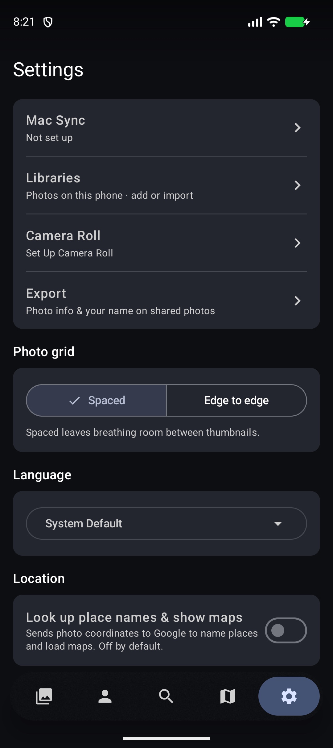 Camera Roll entry in LocalPhotos settings on Android