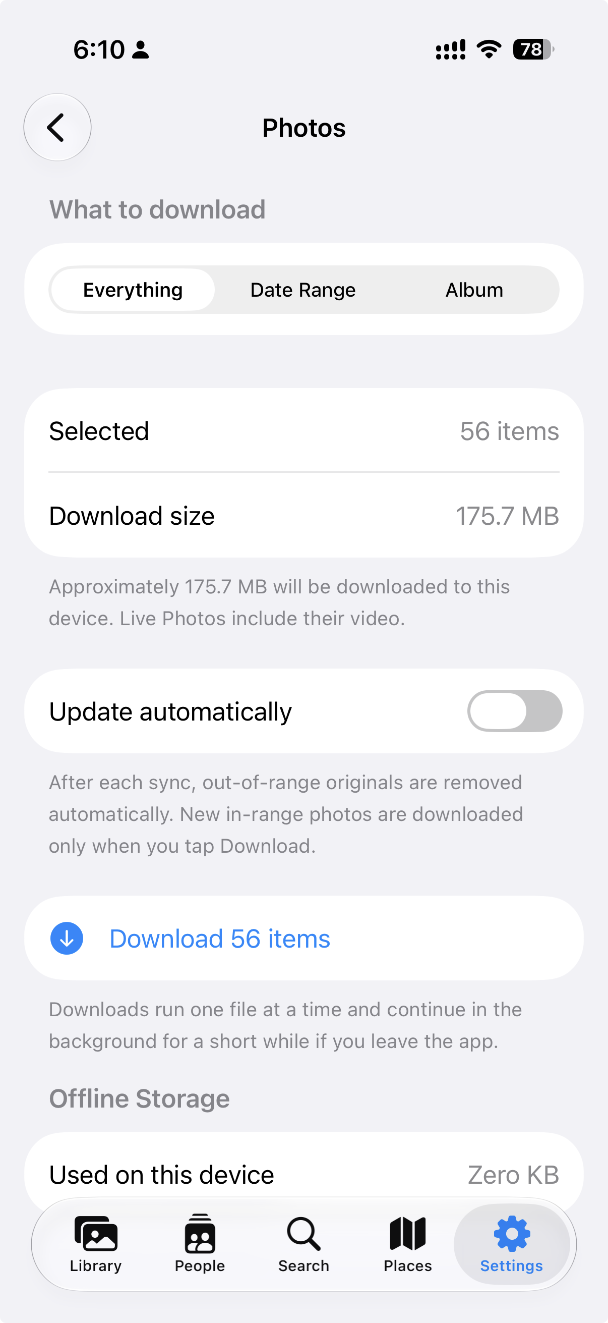 Downloading originals for offline on iPhone