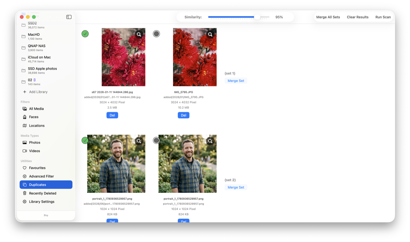 Duplicate detection in LocalPhotos — similar photos grouped for review