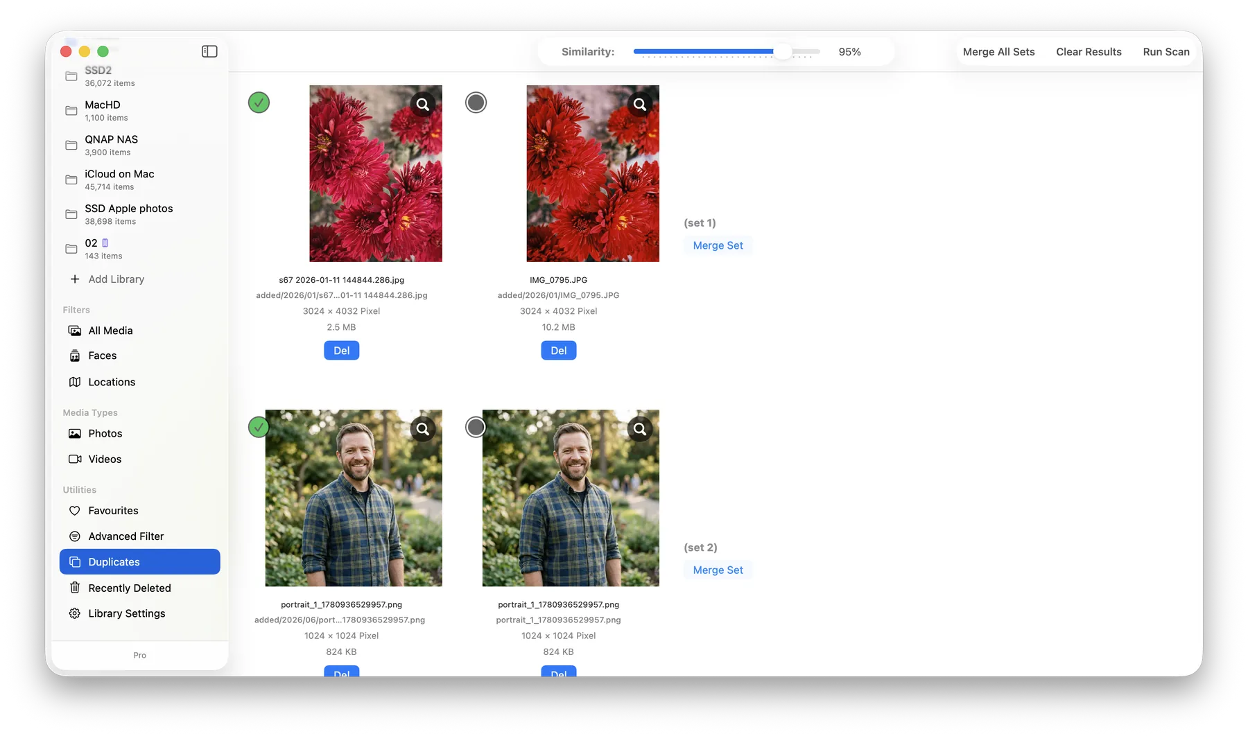 Duplicate cleanup in LocalPhotos comparing similar photos side by side