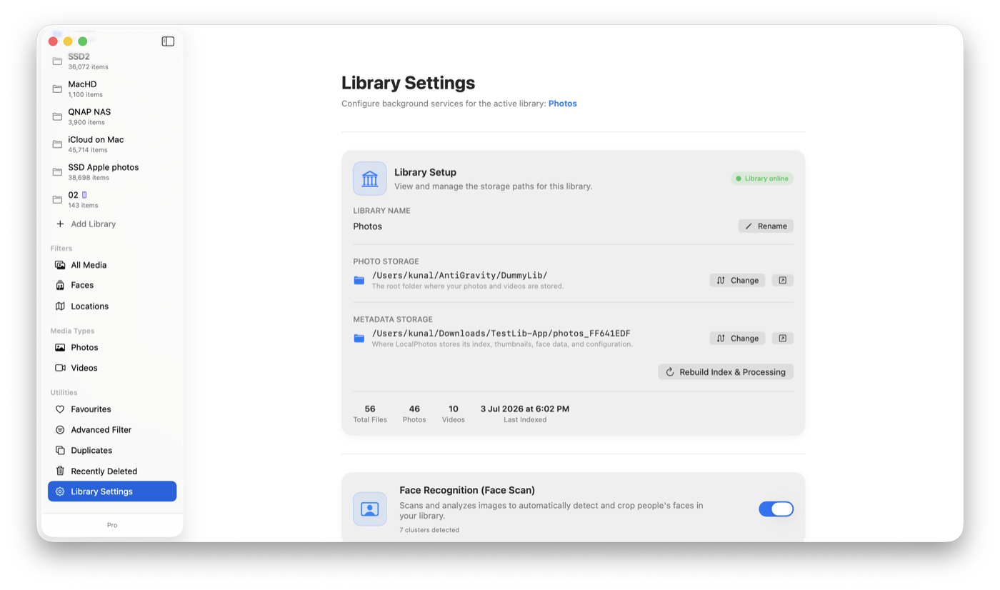 Library settings in LocalPhotos — multiple portable libraries