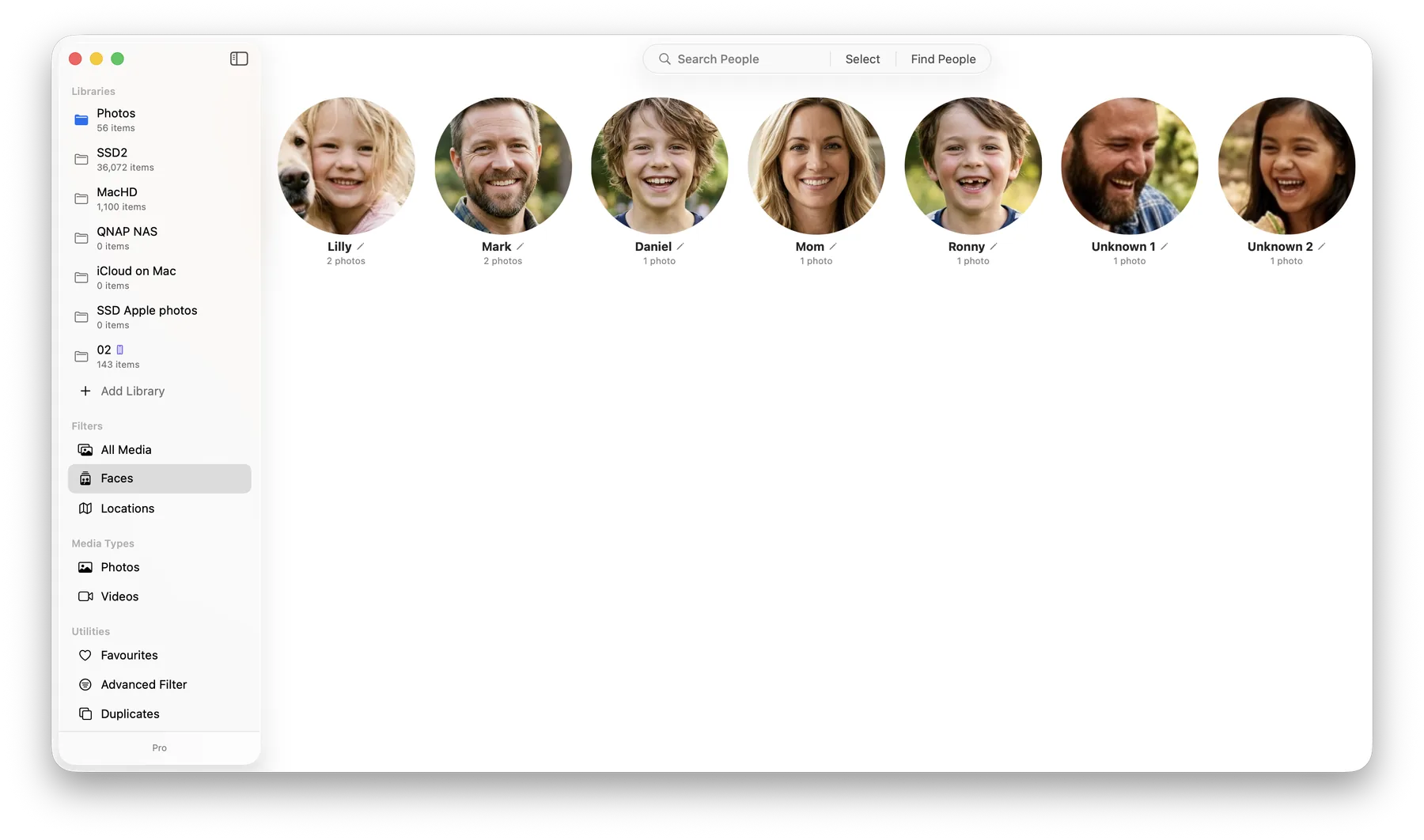People view in LocalPhotos with faces grouped automatically on-device
